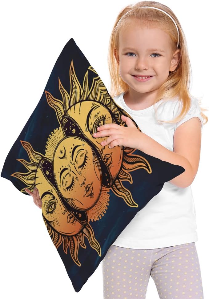 Moslion Sun Moon Pillow Cover Decorative Sun and Moon with Many Fractal Faces Celestial Energy Mystic Throw Pillow Case 18x18 Inch Cotton Linen Cushion Cover for Men Women Navy Blue Yellow - Image 3